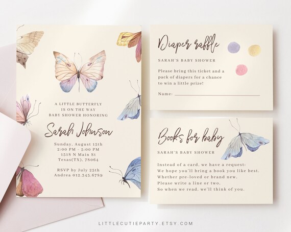 Editable Butterfly Baby Shower Invitation Set (Digital Download) BUTFBS001