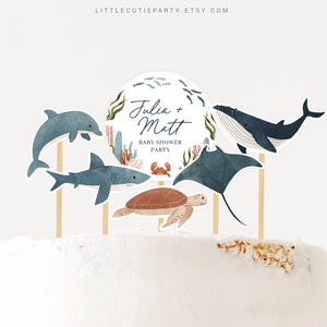 Editable Under the Sea Baby Shower Cake Toppers, Ocean Cake Topper for Party Decorations OCENBS001