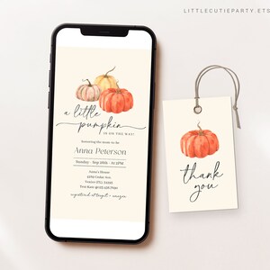 Editable Little Pumpkin Baby Shower Evite, Pumpkin Babyshower Invitation, Pumpkin Electronic Invite PMKBS001
