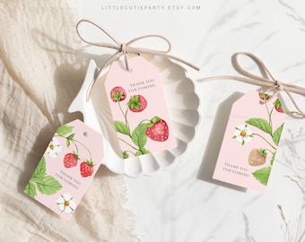 Etichette modificabili di ringraziamento a forma di fragola, baby shower (download digitale) STRWBS001