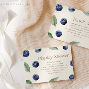 Editierbare Blaubeere Dankeskarte, Baby Shower Display Card für Sweet Berry Baby Shower Party BLUEBS002