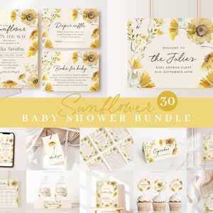 Editable Sunflower Baby Shower Bundle, Sunflower Baby Shower Invitation Bundle, with Games Bundle SUNFBS001