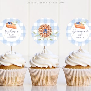 Edytowalny niebieski topper na tort Cutie Pie, toppery na babeczki Cutie Pie Baby Shower Boy, topper na tort Baby Shower, dekoracje na topper na tort CTPBS002