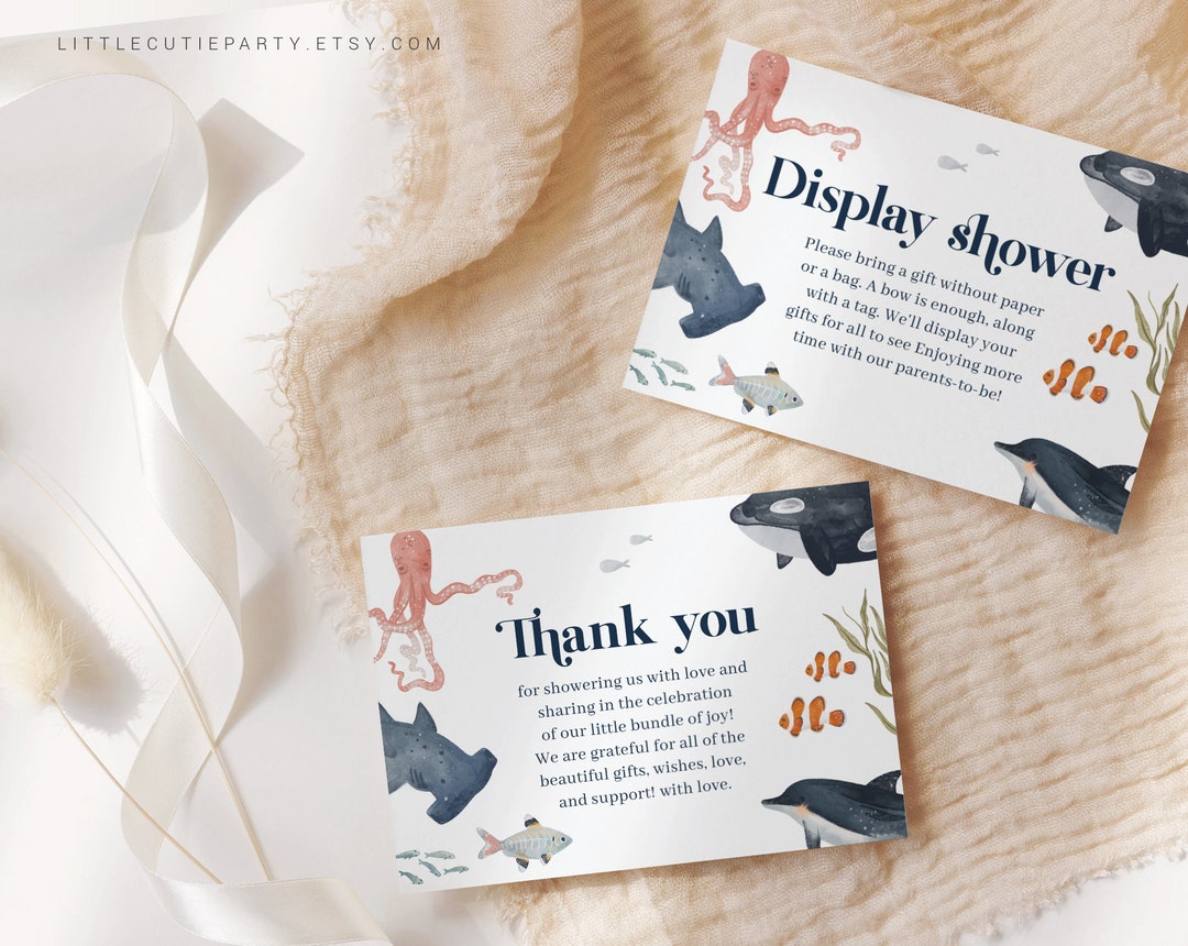 Editable Ocean Thank You Card, Baby Shower Display Card for Under the