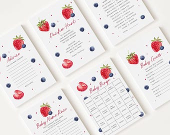10 jeux de baby shower modifiables Berry Sweet, lot de 10 jeux de baby shower Berry Sweet éditables, jeux de société pour baby shower BRSBS002
