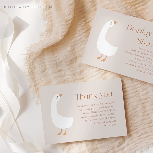 Editable Duck Thank you Card, Goose Baby Shower Display Card for Duck Baby Shower Party DUCKBS003