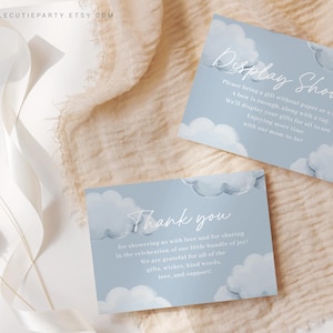 Bewerkbaar op Cloud Nine babyshower bedankkaart, op Cloud 9 babyshower displaykaart voor wolken babyshower decor CNBS001