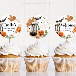 Editable Little Boo is Almost Due Cupcake Topper, Little Boo Cupcake Toppers, for Halloween Baby Shower Party Decor HAWBS004