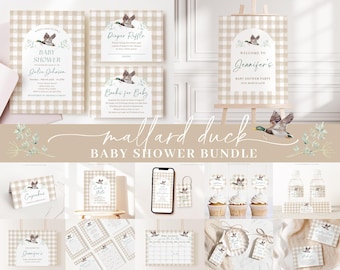 Editable Mallard Baby Shower Invitation Bundle, Gingham Duck Bundle with Games Bundle and Mallard Baby Shower Decorations MALBS002