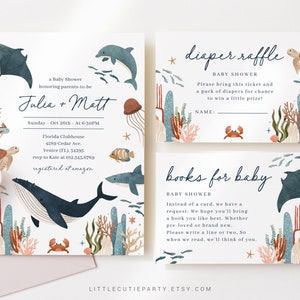 Editable Ocean Baby Shower, Under the Sea Baby Shower, with Diaper Raffle, Books for Baby and Gift Tag OCENBS001