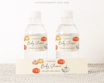 Editable Little Pumpkin Baby Shower Water Bottle Labels (Digital Download) PMKBS001