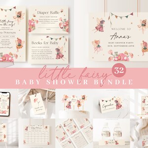 Editable Fairy Baby Shower Invitation Bundle, Games and Decorations (Digital Download) FAIRBS001