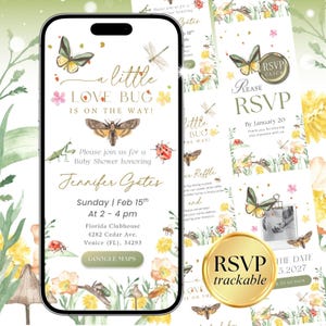 A Little Love Bug Baby Shower Invitation, Insect Baby Shower Invitation, RSVP Trackable LVBBS001