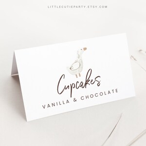 Editable Cute Duck Food Labels, Food Tent cards, Food Tags, Folded Food Cards for Duck Baby Shower Party DUCKBS001