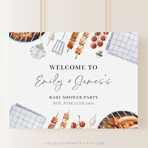 Editable Barbeque Baby Shower Backdrop, BBQ Baby Shower Banner, Shower Sign for BabyQ Banner Welcome Sign BBQBS001