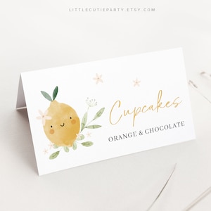 Editable Lemon Baby Shower Food Labels, Food Tent cards, Folded Food Cards for Lemon Baby Shower Decorations Theme LMNBS002