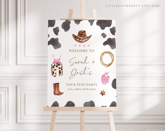 Edytowalny znak powitalny na baby shower Cowgirl, znak powitalny Mała kowbojka w drodze, tablica powitalna, szablon powitalny, dekoracja CWGBS001