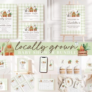 Editable Locally Grown Baby Shower Bundle, Farmers Market Baby Shower Invite Bundle with Locally Grown Baby Shower Games and Decor LCGBS001