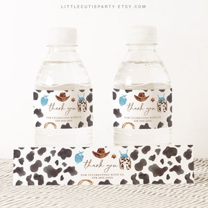 Etichette per bottiglie d'acqua da cowboy modificabili, etichetta per bottiglie per decorazioni per baby shower da cowboy CWBBS001