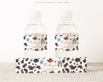 Editable Cowboy Water Bottle Labels, Bottle Label for Cowboy Baby Shower Decorations CWBBS001