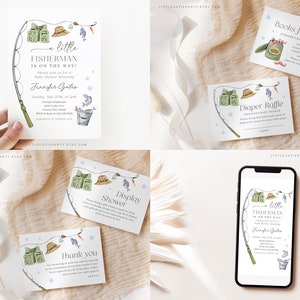 Editable A Little Fisherman Baby Shower Invitation Bundle, Fishing Baby Shower Invite Set with Game Bundle and Fisherman Decoration LFMBS001 image 4