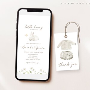 Editable Bunny Baby Shower Evite, Digital Rabbit Baby Shower Evite, Electronic Invite BUNBS001