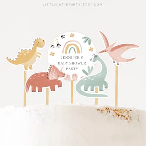 Editable Dinosaur Cake Topper, Dinosaur Cupcake Toppers, Woodland Baby Shower Cake Topper for Dino Baby Shower Decorations DINOBS001