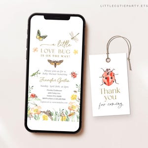 Editable Little Love Bug Baby Shower Invite Set, Little Love Bug On the Way Invite, Lovebug Baby Shower Evite Digital Invitation LVBBS001