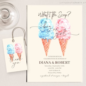 Editable Whats the Scoop Gender Reveal, Whats the Scoop Invite Template, He or She, Boy Or Girl, Gender Reveal Evite SCOGR001