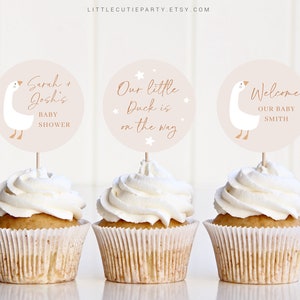 Editable Duck Cupcake Toppers, Goose Cake Topper for Party Decorations DUCKBS003