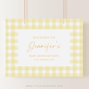 Editable Yellow Gingham Baby Shower Backdrop, Yellow Baby Shower Banner, Shower Sign for Yellow Gingham Banner Welcome Sign YGHBS001