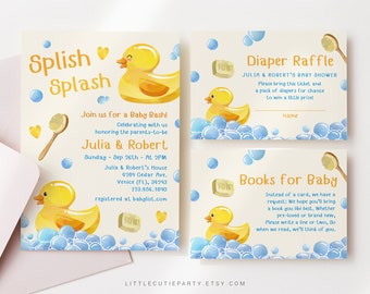 Set di inviti per baby shower a forma di paperella di gomma modificabili (download digitale) RUBBS001