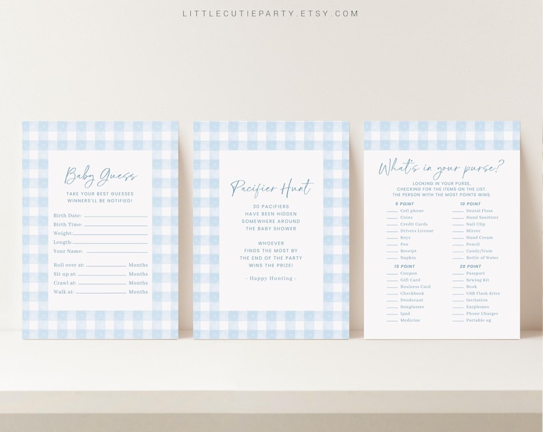 10 juegos editables de cuadros azules para baby shower, paquete de juegos para baby shower de niño, juego de cuadros azules para baby shower neutro BGHBS002 imagen 2