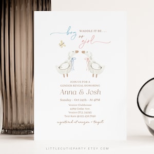 Editable Waddle It Be Gender Reveal Invitation, Duck Gender Reveal, Waddle Baby be He Or She, Boy Or Girl DCKGR001