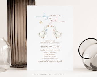 Invitation modifiable Waddle It Be Gender Reveal, Duck Gender Reveal, Waddle Baby be He or She, Boy Or Girl DCKGR001