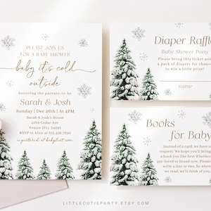 Editable Baby Its Cold Outside Baby Shower Invitation, Snowflake Baby Shower Winter with Diaper Raffle, Books for Baby and Gift Tag WINBS002