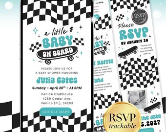 Baby on Board Baby Shower Invitation Digital, Baby on Board Skateboard, RSVP Baby Shower Invite BBBBS002
