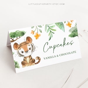 Editable Safari Baby Shower Food Labels, Food Tent cards, Folded Food Cards for Kids Safari Animal Baby Shower Theme SAFRBS001