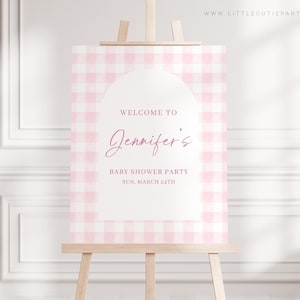 Editable Pink Gingham Baby Shower Welcome Sign, Pink Baby Shower Sign, Welcome Board, Welcome Template Shower Decoration PGHBS002