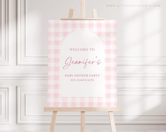 Edytowalny różowy szyld powitalny na baby shower, różowy szyld na baby shower, tablica powitalna, szablon powitalny, dekoracja na baby shower PGHBS002