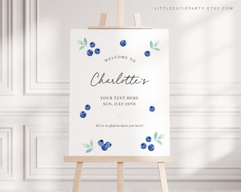 Editable Blueberry Baby Shower Welcome Sign (Digital Download) BLUEBS001, BLUEBD001