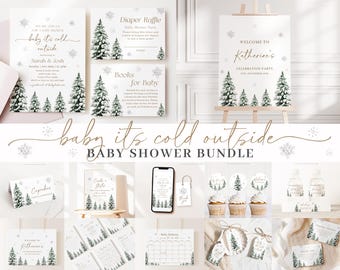 Bearbeitbar Baby Es ist kalt draußen Babyparty Bundle, Schneeflocke Babyparty Einladung mit Spiele Bundle und alle Winterdekorationen WINBS002