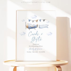 Editable Airplane Baby Shower Sign, Airplane Custom Sign Template for Baby Shower with Pilot Theme APBS001