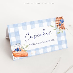 Etiquetas de comida editables de Blue Cutie Pie, tarjetas de carpa de comida, tarjetas de comida plegadas para decoraciones de baby shower de Cutie Pie Boy, tema CTPBS002