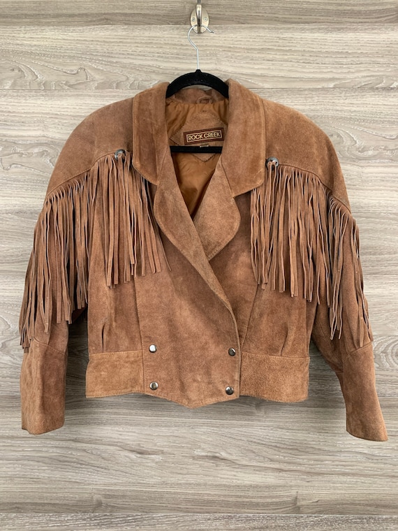 Vintage Rock Creek western brown suede fringe jack