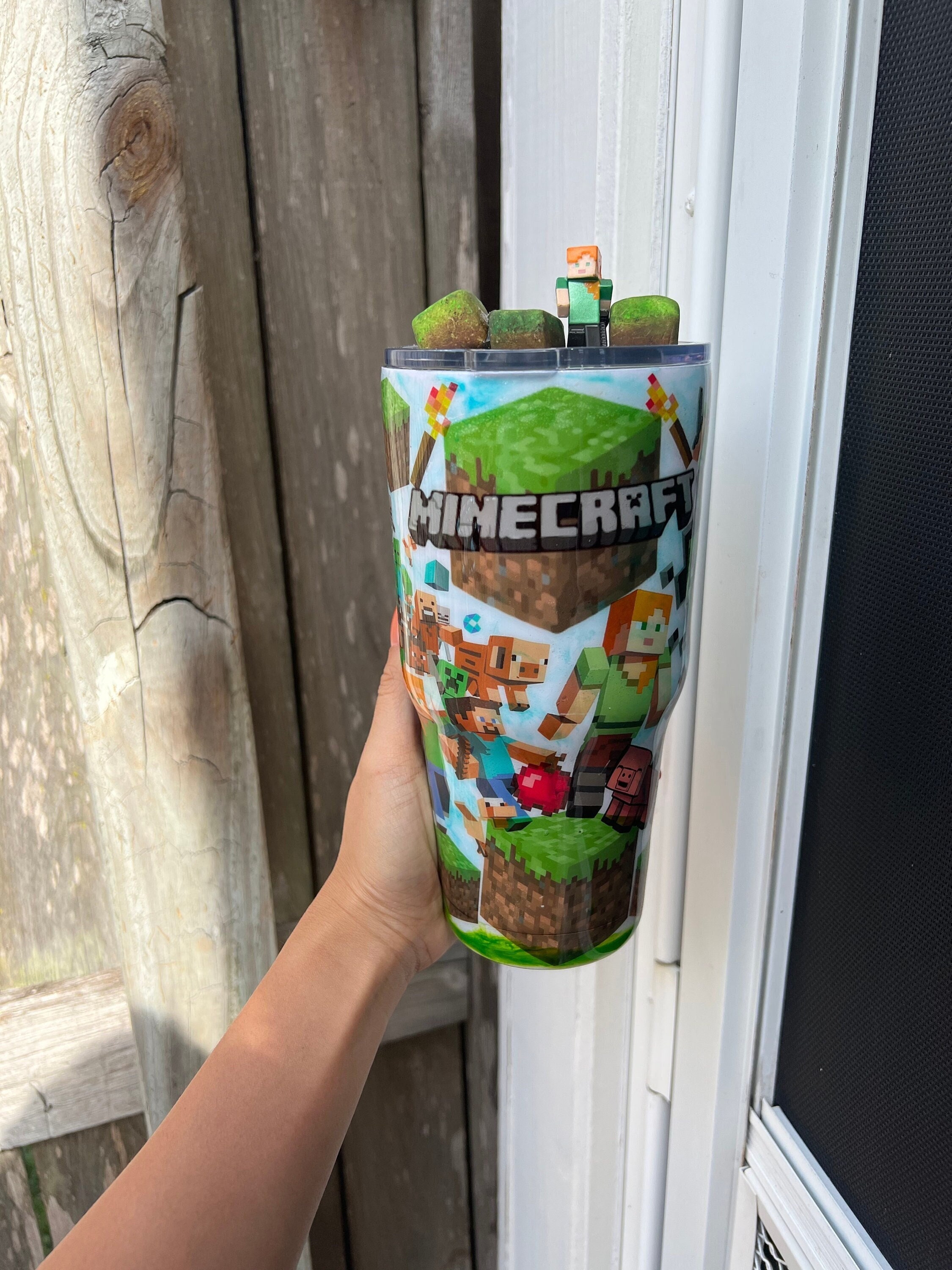 Minecraft Plastic Tumbler With Straw, Creeper, Glasses & Drinkware, Household