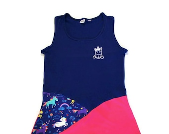 CAMI-scrap (camisole, tank top) for women Navy Blue, pink and white Unicorn