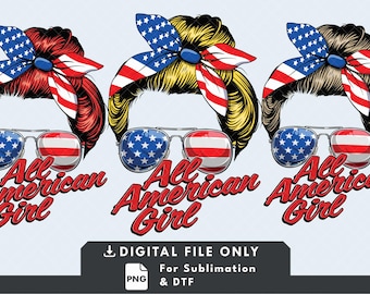 All American Girl T-Shirt Design - Sublimation / DTF Design -  PNG