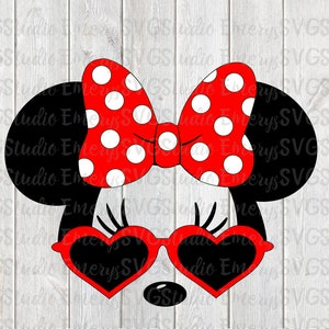 SVG DXF PNG Pdf File for Minnie with Heart Sunglasses and Dot Bow