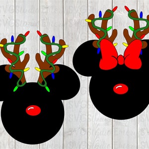 SVG DXF  File for Mickey Minnie Reindeer with Christmas Lights